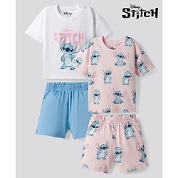 Bonfino Disney Single Jersey Knit Half Sleeves Co-Ords T-Shirt & Shorts Night Suit Stitch Print Pack of 2 - Pink