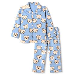 Bonfino 100% Cotton Knit Full Sleeves Co-ord Shirt and Pajama Night Suit with Bear Print - Blue