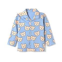 Bonfino 100% Cotton Knit Full Sleeves Co-ord Shirt and Pajama Night Suit with Bear Print - Blue