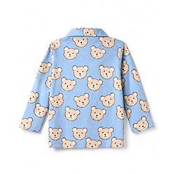 Bonfino 100% Cotton Knit Full Sleeves Co-ord Shirt and Pajama Night Suit with Bear Print - Blue