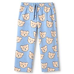 Bonfino 100% Cotton Knit Full Sleeves Co-ord Shirt and Pajama Night Suit with Bear Print - Blue