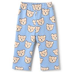 Bonfino 100% Cotton Knit Full Sleeves Co-ord Shirt and Pajama Night Suit with Bear Print - Blue