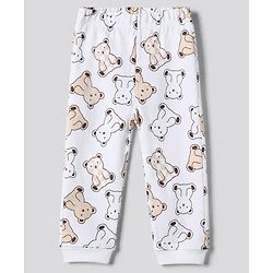 Bonfino 100% Cotton Knit Full Sleeves Co-Ords T-Shirt & Pyjama Night Suit with Bear Print Pack of 3 - White & Brown