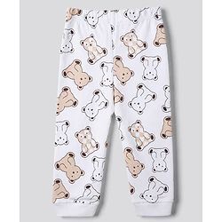 Bonfino 100% Cotton Knit Full Sleeves Co-Ords T-Shirt & Pyjama Night Suit with Bear Print Pack of 3 - White & Brown