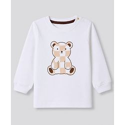 Bonfino 100% Cotton Knit Full Sleeves Co-Ords T-Shirt & Pyjama Night Suit with Bear Print Pack of 3 - White & Brown
