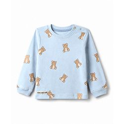 Bonfino 100% Cotton Knit Yarn Dyed Full Sleeves Striped T-Shirt & Pajama Night Suit with Bear Print Pack of 2 - White