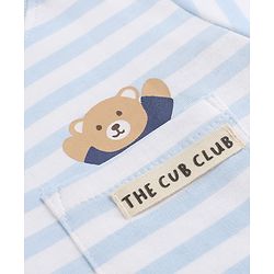 Bonfino 100% Cotton Knit Yarn Dyed Full Sleeves Striped T-Shirt & Pajama Night Suit with Bear Print Pack of 2 - White