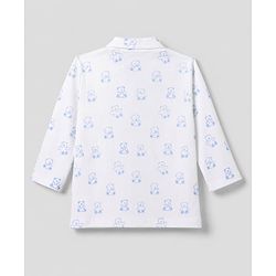 Bonfino 100% Cotton Knit Yarn Dyed Full Sleeves Co-ord Shirt & Pajama Night Suit with Bear Print - White