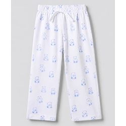 Bonfino 100% Cotton Knit Yarn Dyed Full Sleeves Co-ord Shirt & Pajama Night Suit with Bear Print - White
