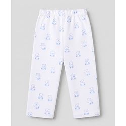 Bonfino 100% Cotton Knit Yarn Dyed Full Sleeves Co-ord Shirt & Pajama Night Suit with Bear Print - White