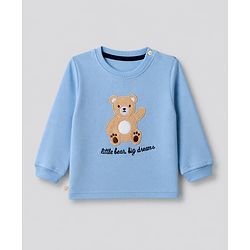 Bonfino Boys 100% Cotton Knit Full Sleeve T-shirt & Jogger Night Suit with Bear Print in Blue White Pack of 3