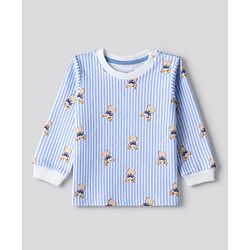 Bonfino Boys 100% Cotton Knit Full Sleeve T-shirt & Jogger Night Suit with Bear Print in Blue White Pack of 3