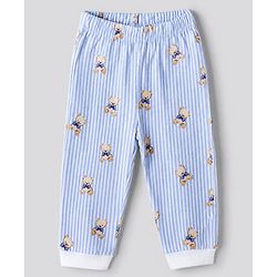 Bonfino Boys 100% Cotton Knit Full Sleeve T-shirt & Jogger Night Suit with Bear Print in Blue White Pack of 3