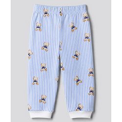Bonfino Boys 100% Cotton Knit Full Sleeve T-shirt & Jogger Night Suit with Bear Print in Blue White Pack of 3