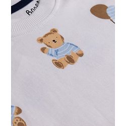 Bonfino Boys 100% Cotton Knit Full Sleeve T-shirt & Jogger Night Suit with Bear Print in Blue White Pack of 3