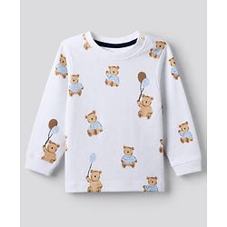 Bonfino Boys 100% Cotton Knit Full Sleeve T-shirt & Jogger Night Suit with Bear Print in Blue White Pack of 3