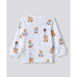 Bonfino Boys 100% Cotton Knit Full Sleeve T-shirt & Jogger Night Suit with Bear Print in Blue White Pack of 3