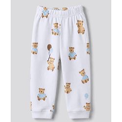 Bonfino Boys 100% Cotton Knit Full Sleeve T-shirt & Jogger Night Suit with Bear Print in Blue White Pack of 3