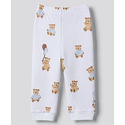 Bonfino Boys 100% Cotton Knit Full Sleeve T-shirt & Jogger Night Suit with Bear Print in Blue White Pack of 3