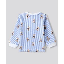 Bonfino Boys 100% Cotton Knit Full Sleeve T-shirt & Jogger Night Suit with Bear Print in Blue White Pack of 3