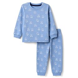 Bonfino 100% Cotton Knit Full Sleeves Co-Ords T-Shirt & Pyjama Night Suit with Bear Print - Blue