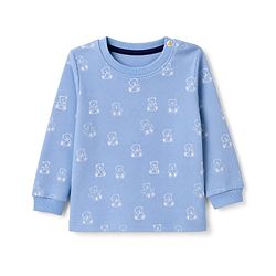 Bonfino 100% Cotton Knit Full Sleeves Co-Ords T-Shirt & Pyjama Night Suit with Bear Print - Blue