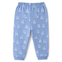 Bonfino 100% Cotton Knit Full Sleeves Co-Ords T-Shirt & Pyjama Night Suit with Bear Print - Blue