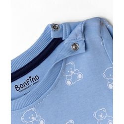 Bonfino 100% Cotton Knit Full Sleeves Co-Ords T-Shirt & Pyjama Night Suit with Bear Print - Blue