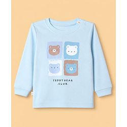 Bonfino 100% Cotton Knit Full Sleeves T-Shirt and Pajama Night Suit with Stripes and Teddy Bear Print - Blue, White