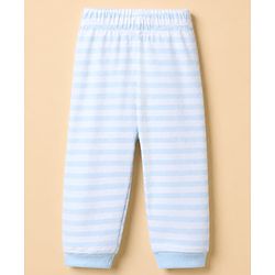 Bonfino 100% Cotton Knit Full Sleeves T-Shirt and Pajama Night Suit with Stripes and Teddy Bear Print - Blue, White