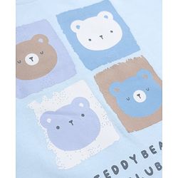 Bonfino 100% Cotton Knit Full Sleeves T-Shirt and Pajama Night Suit with Stripes and Teddy Bear Print - Blue, White