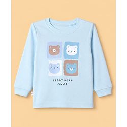 Bonfino 100% Cotton Knit Full Sleeves T-Shirt and Pajama Night Suit with Stripes and Teddy Bear Print - Blue, White
