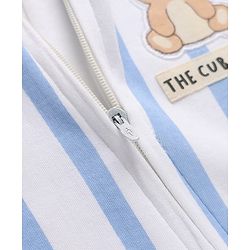 Bonfino 100% Cotton Knit with Full Sleeves Striped Sleep Suits with Bear Print Pack of 3 - White & Light Blue