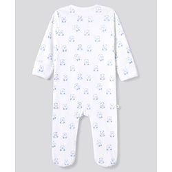 Bonfino 100% Cotton Knit with Full Sleeves Striped Sleep Suits with Bear Print Pack of 3 - White & Light Blue