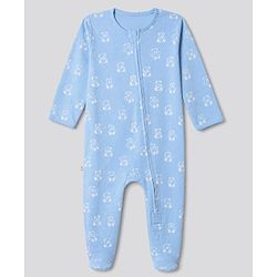 Bonfino 100% Cotton Knit with Full Sleeves Striped Sleep Suits with Bear Print Pack of 3 - White & Light Blue