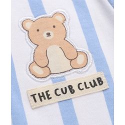 Bonfino 100% Cotton Knit with Full Sleeves Striped Sleep Suits with Bear Print Pack of 3 - White & Light Blue