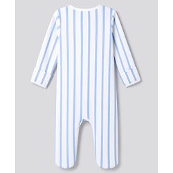 Bonfino 100% Cotton Knit with Full Sleeves Striped Sleep Suits with Bear Print Pack of 3 - White & Light Blue
