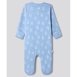 Bonfino 100% Cotton Knit with Full Sleeves Striped Sleep Suits with Bear Print Pack of 3 - White & Light Blue