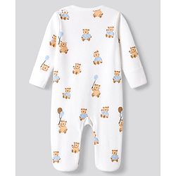 Bonfino 100% Cotton Knit Full Sleeves Striped Sleep Suits with Teddy Bear Print Pack of 3 - Light Blue White
