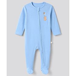 Bonfino 100% Cotton Knit Full Sleeves Striped Sleep Suits with Teddy Bear Print Pack of 3 - Light Blue White