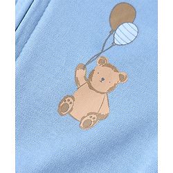 Bonfino 100% Cotton Knit Full Sleeves Striped Sleep Suits with Teddy Bear Print Pack of 3 - Light Blue White
