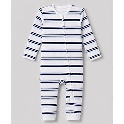 Bonfino 100% Cotton Yarn Dyed Knit Full Sleeves Striped Rompers with Bear Print Pack of 3 - Light Blue White & Blue