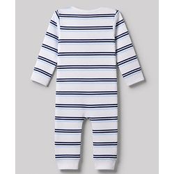 Bonfino 100% Cotton Yarn Dyed Knit Full Sleeves Striped Rompers with Bear Print Pack of 3 - Light Blue White & Blue