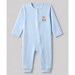 Bonfino 100% Cotton Yarn Dyed Knit Full Sleeves Striped Rompers with Bear Print Pack of 3 - Light Blue White & Blue