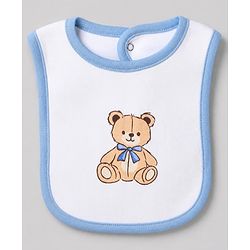 Bonfino 100% Cotton Knit Full Length Full Sleeves Romper with Bib and Booties with Teddy Bear Print - White
