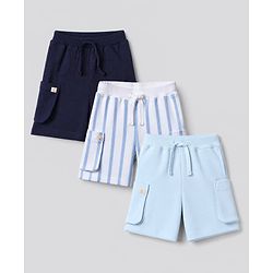 Bonfino 100 % Cotton Knit Striped Shorts Pack of 3 in Blue