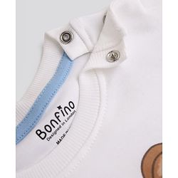 Bonfino 100% Cotton Knit T-Shirt with Half Sleeves and Bear Print in White