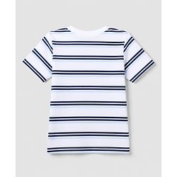 Bonfino 100% Cotton Knit Yarn Dyed Striped T-Shirts with Half Sleeves and Bear Print Pack of 3 - White Light Blue