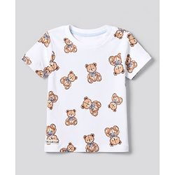 Bonfino 100% Cotton Knit Yarn Dyed Striped T-Shirts with Half Sleeves and Bear Print Pack of 3 - White Light Blue