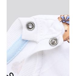 Bonfino 100% Cotton Knit Yarn Dyed Striped T-Shirts with Half Sleeves and Bear Print Pack of 3 - White Light Blue